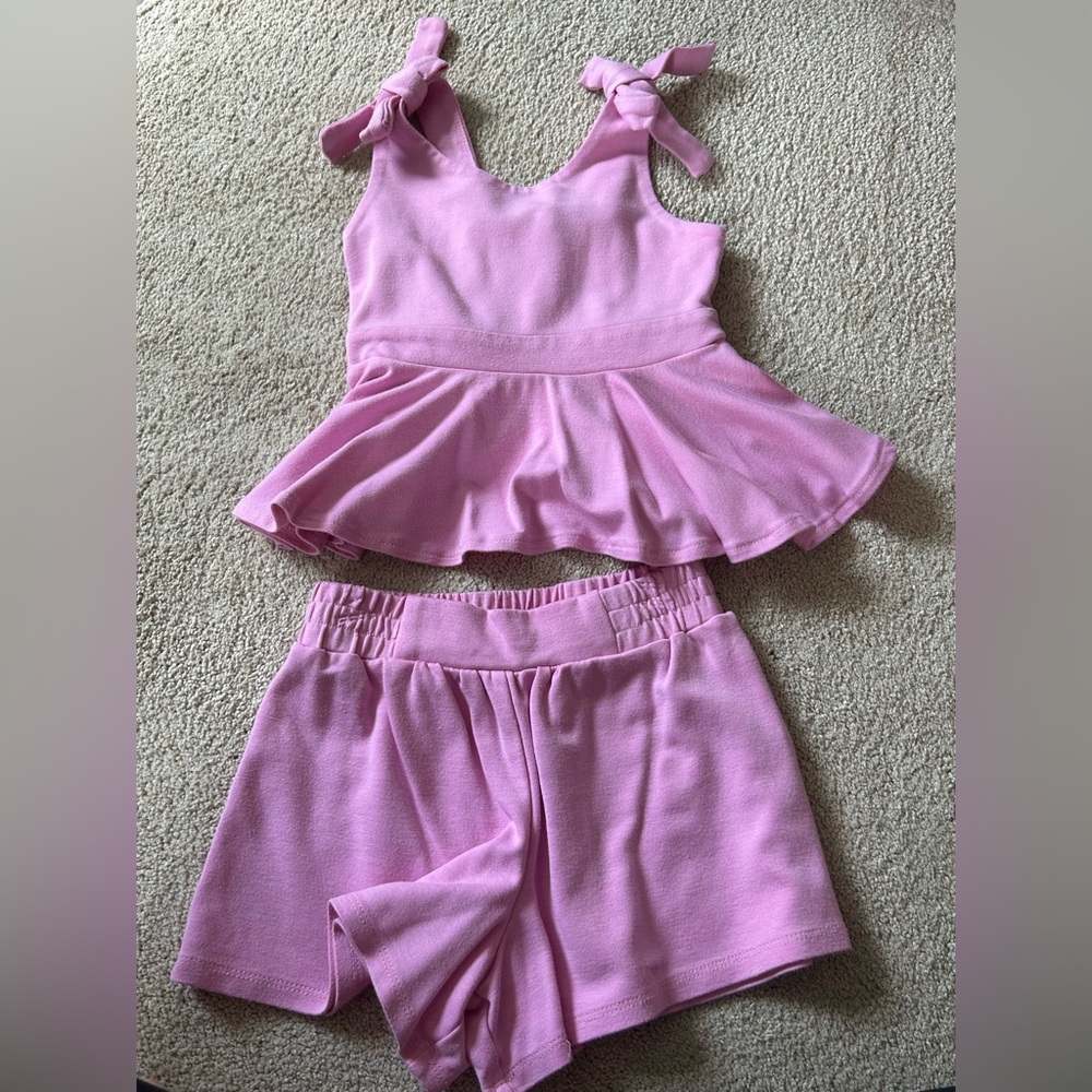 Girls Pink Peplum Too/ Elastic Waistband Shorts set